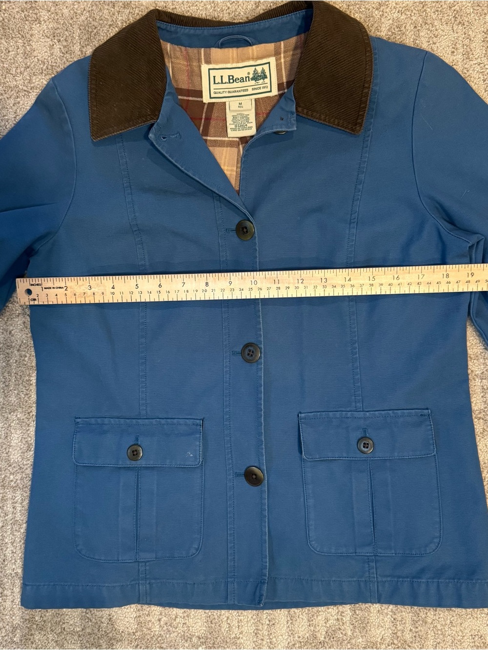 LL Bean Jacket Women Medium Blue Barn Chore Coat Flannel Lined Corduroy Collar - Picture 5 of 9